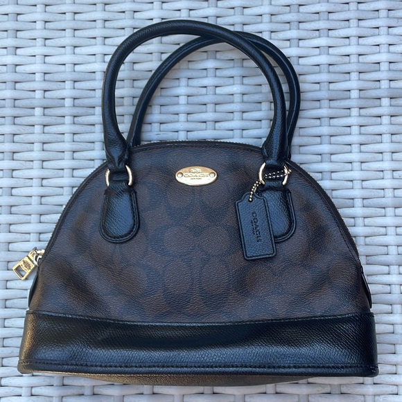 COACH MINI CORA SIGNATURE DOMED SATCHEL F34083 BROWN/BLACK - Picture 4 of 13